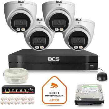 Zestaw monitoringu IP BCS Line 4x Kamera BCS-L-EIP15FCR3L3-AI1 Rejestrator z dyskiem 1TB
