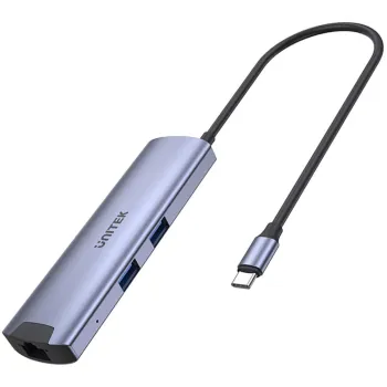 H1112F Unitek Aktywny Hub USB-C 5Gbps, HDMI RJ-45 PD 100W