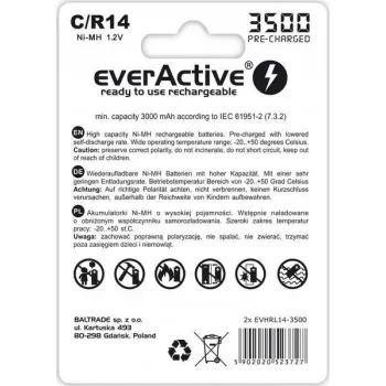 Akumulatorki C / R14 everActive Ni-MH Ni-MH 3500 mAh ready to use Silver line (box 2 szt)