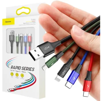 KABEL 4w1 USB-A / Lighting iPhone 2x USB-C micro-USB Baseus Cafule CA1T4-B01 1.2m 3.5A W OPLOCIE