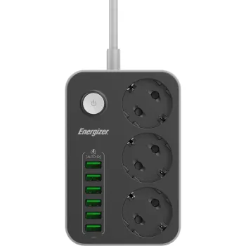 LISTWA ZASILAJĄCA Z WYŁĄCZNIKIEM Energizer 3x SCHUKO 6x USB-A 2500W 10A KABEL 2M