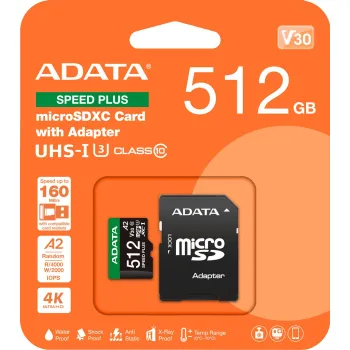 Adata Karta pamięci microSD Speed Plus 512GB UHS1 U3 V30 A2 180/160 MB/s