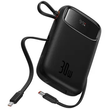 Powerbank Baseus QPow 2 10000mAh 30W z 2 wbudowanymi kablami USB-C - czarny