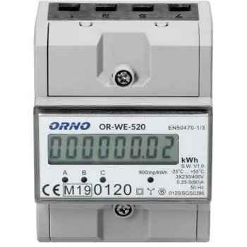 OR-WE-520 ORNO 3-fazowy licznik energii elektrycznej, 80A, MID, 3 moduły, DIN TH-35mm
