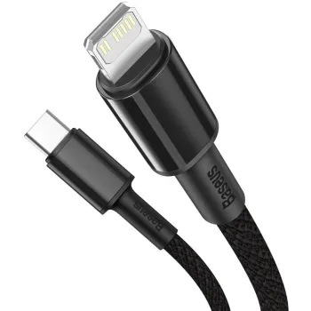 KABEL USB-C -> Lightning / iPhone Baseus Cafule CATLGD-A01 2m 20W PD Quick Charging CZARNY W OPLOCIE