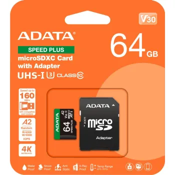 Adata Karta pamięci microSD Speed Plus 64GB UHS1 U3 V30 A2 160/140 MB/s