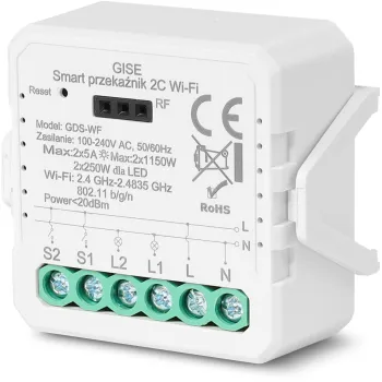 GISE Smart Podwójny moduł przekaźnikowy WiFi | Tuya | GDS-WF