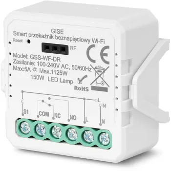 GISE Smart Pojedynczy moduł przekaźnikowy bezpotencjałowy WiFi | Tuya | GSS-WF-DR