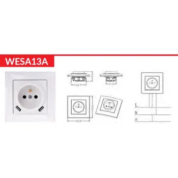 Gniazdo pojedyncze z uziemieniem z USB VCX WESA LC 13A Biały