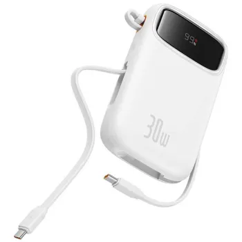 Powerbank Baseus QPow 2 10000mAh 30W z 2 wbudowanymi kablami USB-C - biały