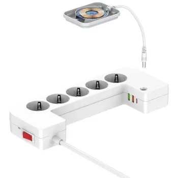 LISTWA ANTYPRZEPIĘCIOWA Z ZABEZPIECZENIEM Energizer 5x SCHUKO 2x USB-A 1x USB-C 2500W 10A KABEL 2M MAGNETIC