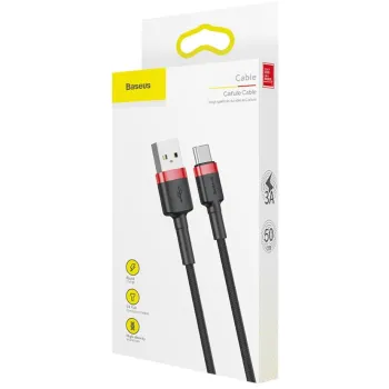 KABEL USB-A / USB-C Baseus Cafule CATKLF-A91 50cm 3A QC 3.0 CZARNO-CZERWONY W OPLOCIE