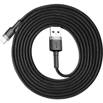 KABEL USB-A / Lightning iPhone Baseus Cafule CALKLF-CG1 200cm Apple 1.5A CZARNO-SZARY W OPLOCIE