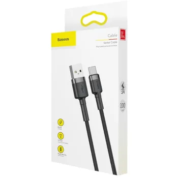 KABEL USB-A / USB-C Baseus Cafule CATKLF-BG1 100cm 3A QC 3.0 CZARNO-SZARY W NYLONOWYM OPLOCIE