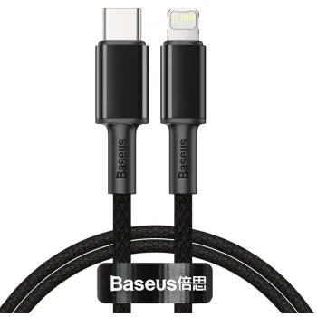KABEL USB-C -> Lightning / iPhone Baseus Cafule CATLGD-01 1m 20W PD Quick Charging CZARNY W OPLOCIE