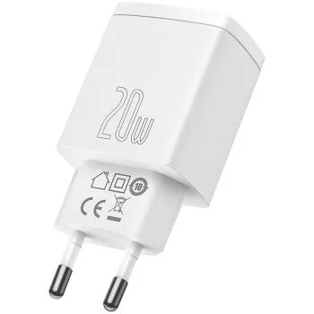 ŁADOWARKA SIECIOWA Baseus Compact Quick Charger CCXJ-B02 20W 1x USB-A 1x USB-C PD 3.0 QC 3.0 BIAŁA