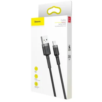 KABEL USB-A / Lightning iPhone Baseus Cafule CALKLF-CG1 200cm Apple 1.5A CZARNO-SZARY W OPLOCIE