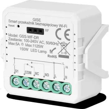 GISE Smart Pojedynczy moduł przekaźnikowy bezpotencjałowy WiFi | Tuya | GSS-WF-DR
