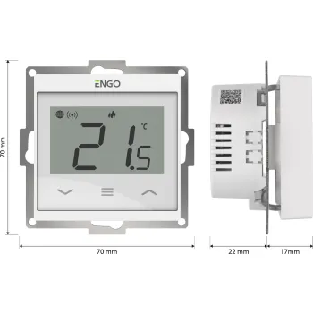 ENGO Controls E55-W - Regulator temperatury do ramki 55x55, 230V, biały, Internetowy, Wi-Fi