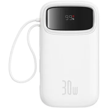 Powerbank Baseus QPow 2 10000mAh 30W z 2 wbudowanymi kablami USB-C - biały