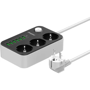 LISTWA ZASILAJĄCA Z WYŁĄCZNIKIEM Energizer 3x SCHUKO 6x USB-A 2500W 10A KABEL 2M