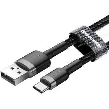 KABEL USB-A -> USB-C Baseus Cafule CATKLF-CG1 200cm 2A QC 3.0 CZARNO-SZARY W NYLONOWYM OPLOCIE