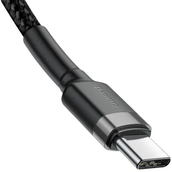KABEL USB-C -> USB-C Baseus Cafule CATKLF-GG1 100cm 60W 3A PD 2.0 QC 3.0 CZARNO-SZARY W OPLOCIE