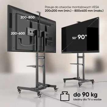 Mobilny stojak do TV 50" - 90" do 90 kg ONKRON TS1891 Czarny