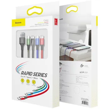 KABEL 4w1 USB-A / Lighting iPhone 2x USB-C micro-USB Baseus Cafule CA1T4-B01 1.2m 3.5A W OPLOCIE