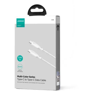 Kabel USB-C / USB-C Joyroom SA34-CC3 100cm 60W 5A PD w oplocie biały