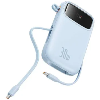 Powerbank Baseus QPow 2 10000mAh 30W z 2 wbudowanymi kablami USB-C - niebieski
