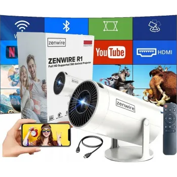 Przenośny Projektor Zenwire R1 Full HD Android Wifi Bluetooth Obrotowy
