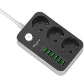 LISTWA ZASILAJĄCA Z WYŁĄCZNIKIEM Energizer 3x SCHUKO 6x USB-A 2500W 10A KABEL 2M