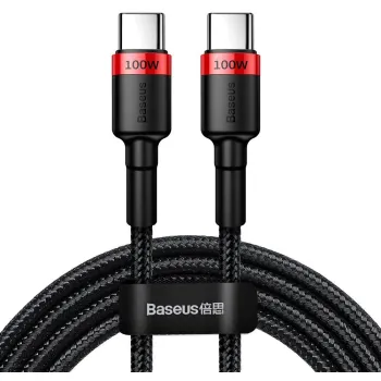 KABEL USB-C / USB-C Baseus Cafule CATKLF-AL91 200cm 100W 5A PD 2.0 QC 3.0 CZARNY W OPLOCIE