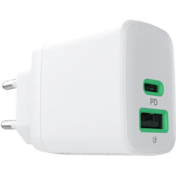 ŁADOWARKA SIECIOWA Greencell PowerSource Duo30 30W 1xUSB-C 1xUSB-A PD 3.0 QC 4.0+ biała