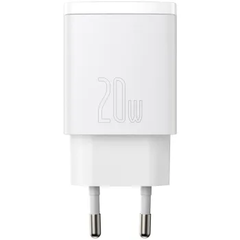 ŁADOWARKA SIECIOWA Baseus Compact Quick Charger CCXJ-B02 20W 1x USB-A 1x USB-C PD 3.0 QC 3.0 BIAŁA