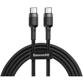 KABEL USB-C / USB-C Baseus Cafule CATKLF-HG1 200cm 60W 3A PD 2.0 QC 3.0 CZARNO-SZARY W OPLOCIE