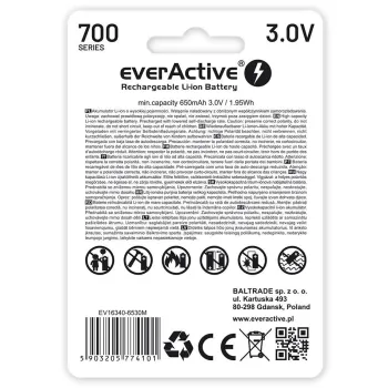 Akumulatorek 16340 / R-CR123 3V everActive 700mAh (1 szt.) z zabezpieczeniem