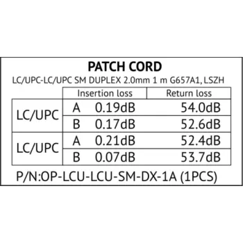 PATCHCORD ŚWIATŁOWODOWY SM 1M DUPLEX 9/125, LC/UPC-LC/UPC