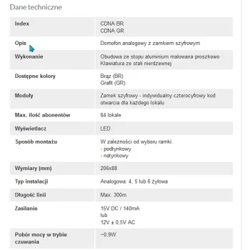 ACO CDNA GR Centrala domofonowa do instalacji analogowych,