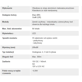 ACO CDNA GR Centrala domofonowa do instalacji analogowych,