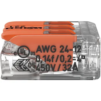 Szybkozłączka uniwersalna LINKA/DRUT 3x 0,2-4mm2 WAGO 221-413 (Paczka 50szt.)