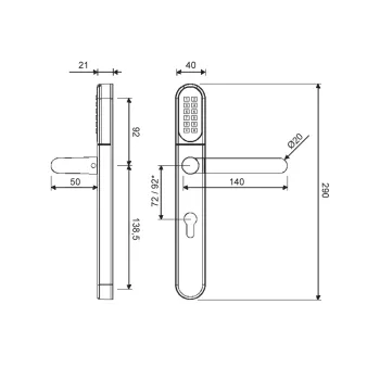 Klamka elektroniczna WFE L701 z klawiaturą 72mm INOX