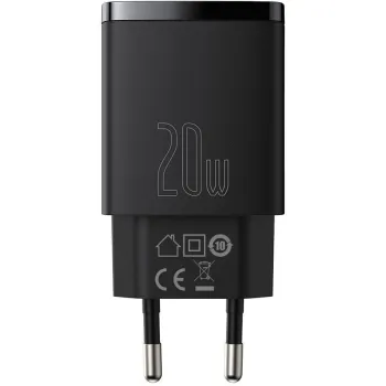 ŁADOWARKA SIECIOWA Baseus Compact Quick Charger CCXJ-B01 20W 1x USB-A 1x USB-C PD 3.0 QC 3.0 CZARNA