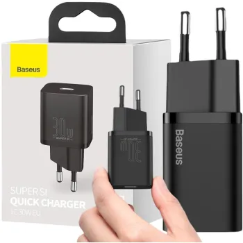 ŁADOWARKA SIECIOWA Baseus Super Si Quick Charger 1C CCSUP-J01 30W 1x USB-C PD 3.0 QC 3.0 CZARNA