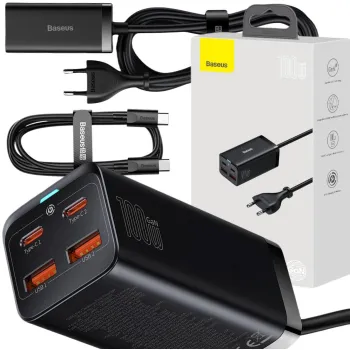 ŁADOWARKA SIECIOWA Baseus GaN 3 Pro Desktop Charger CCGP000101 100W 2x USB-A 2x USB-C PD 3.0 QC 4.0+