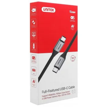 Kabel USB Unitek USB-C na USB-C 10Gbps 4K 60Hz 20V/5A | Przewód USB,
