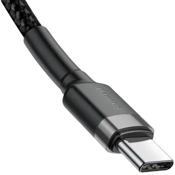 KABEL USB-C / USB-C Baseus Cafule CATKLF-HG1 200cm 60W 3A PD 2.0 QC 3.0 CZARNO-SZARY W OPLOCIE