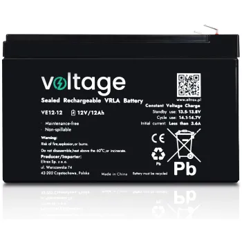 Akumulator AGM Voltage 12V 12Ah VE12-12 (Żywotność 6-9 lat)