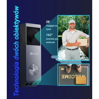 Wideodomofon Ezviz EP3x (3MP+2MP) zasilany bateriami z panelem słonecznym